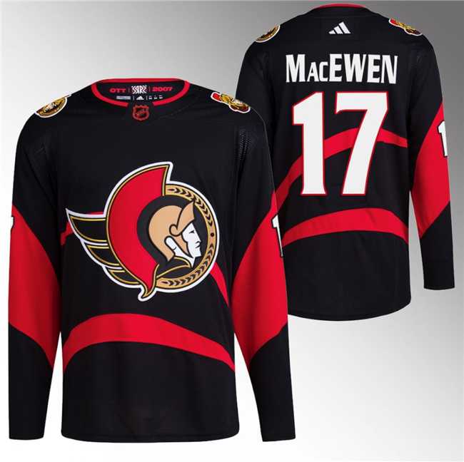 Mens Ottawa Senators #17 Zack MacEwen Black Reverse Retro Stitched Jersey